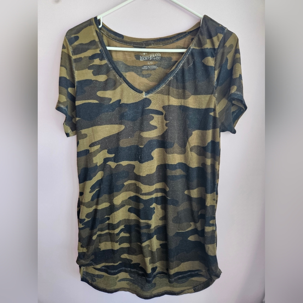 Lucky Brand Camouflage V-Neck Tee